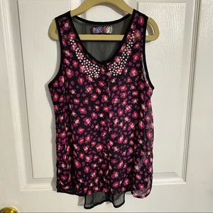 Girls Chiffon Sequin Button Front Hi-Low Sleeveless Blouse-L 10/12